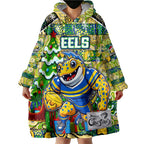 Custom Eels Rugby Merry Christmas Wearable Blanket Hoodie Indigenous Australian Art
