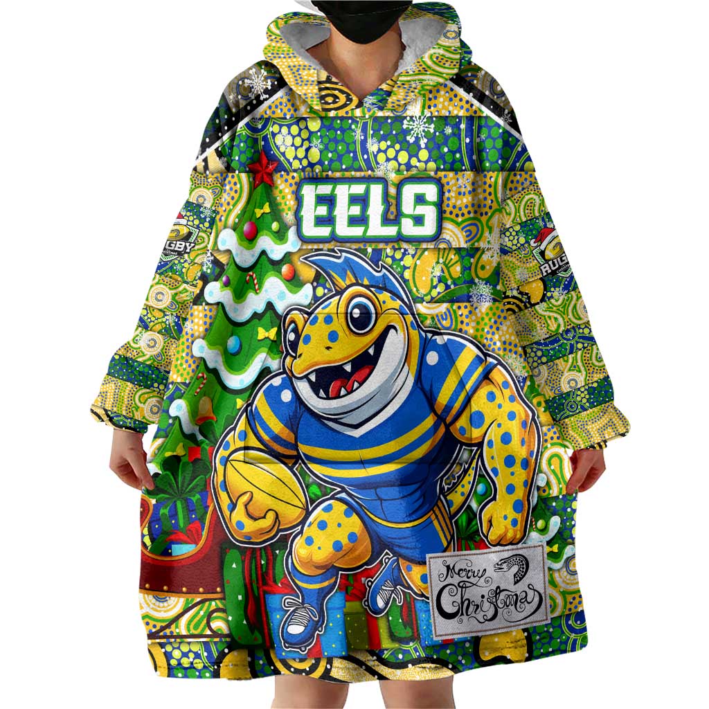 Custom Eels Rugby Merry Christmas Wearable Blanket Hoodie Indigenous Australian Art