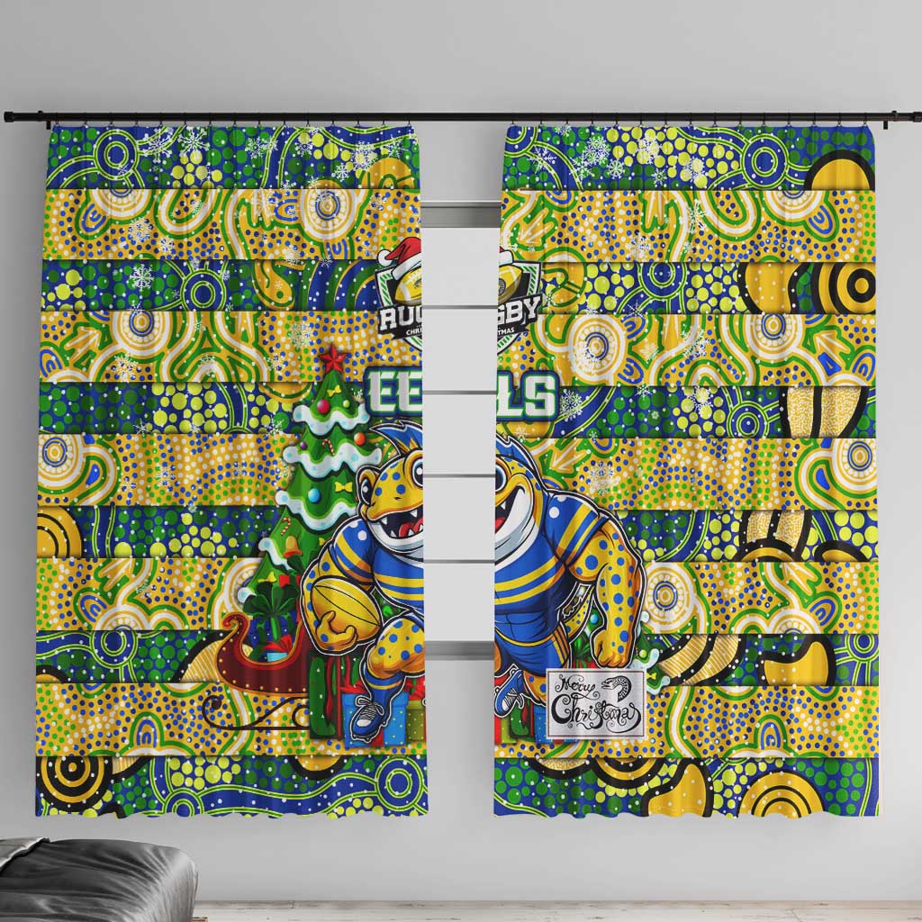 Eels Rugby Merry Christmas Window Curtain Indigenous Australian Art