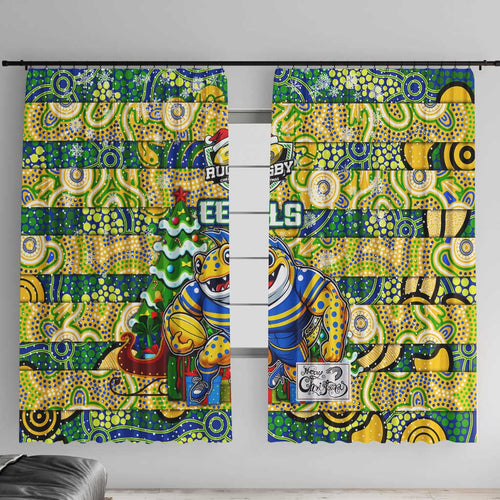 Eels Rugby Merry Christmas Window Curtain Indigenous Australian Art