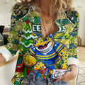 Custom Eels Rugby Merry Christmas Women Casual Shirt Indigenous Australian Art