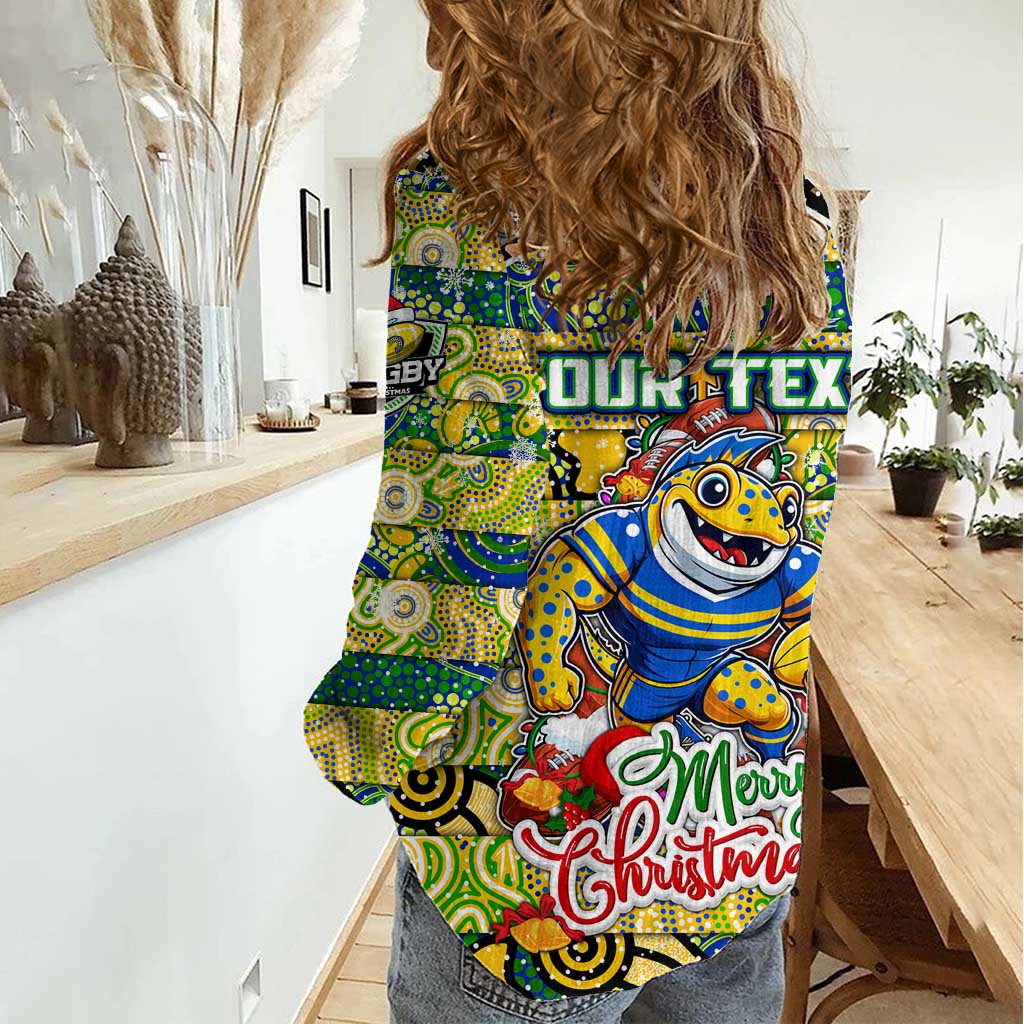Custom Eels Rugby Merry Christmas Women Casual Shirt Indigenous Australian Art