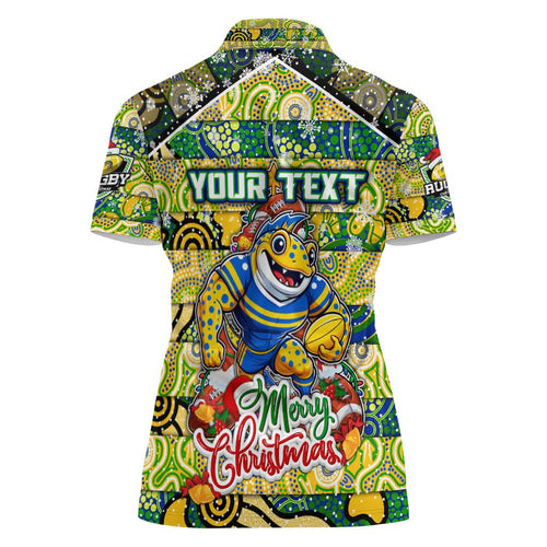 Custom Eels Rugby Merry Christmas Women Polo Shirt Indigenous Australian Art