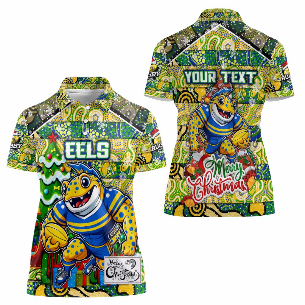 Custom Eels Rugby Merry Christmas Women Polo Shirt Indigenous Australian Art