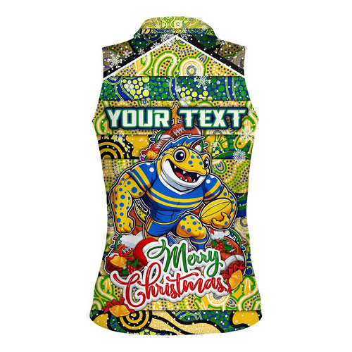 Custom Eels Rugby Merry Christmas Women Sleeveless Polo Shirt Indigenous Australian Art