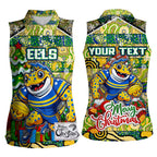 Custom Eels Rugby Merry Christmas Women Sleeveless Polo Shirt Indigenous Australian Art