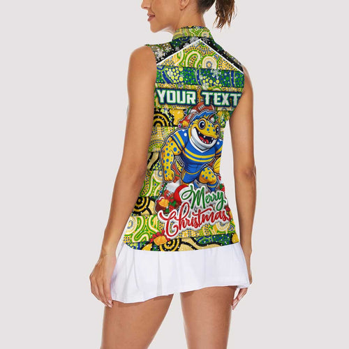 Custom Eels Rugby Merry Christmas Women Sleeveless Polo Shirt Indigenous Australian Art