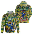 Custom Eels Rugby Merry Christmas Zip Hoodie Indigenous Australian Art
