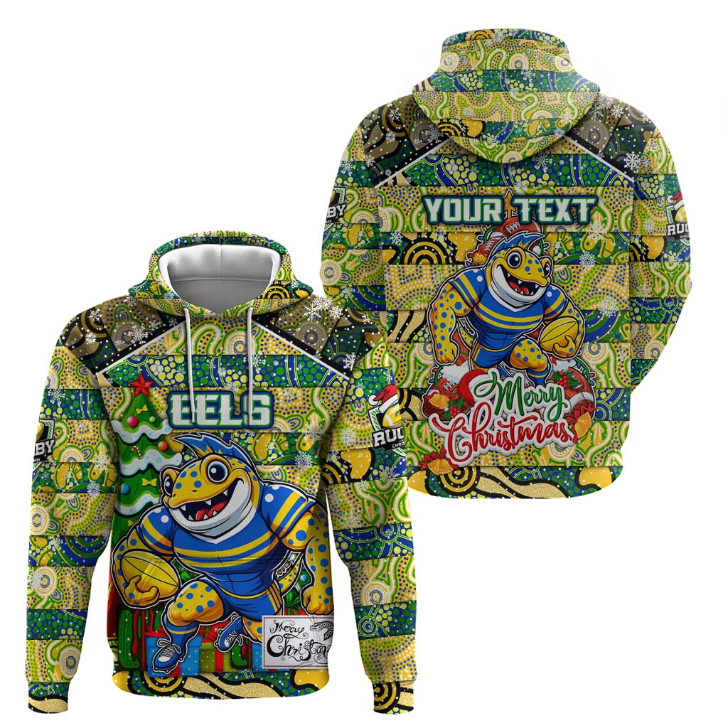 Custom Eels Rugby Merry Christmas Zip Hoodie Indigenous Australian Art