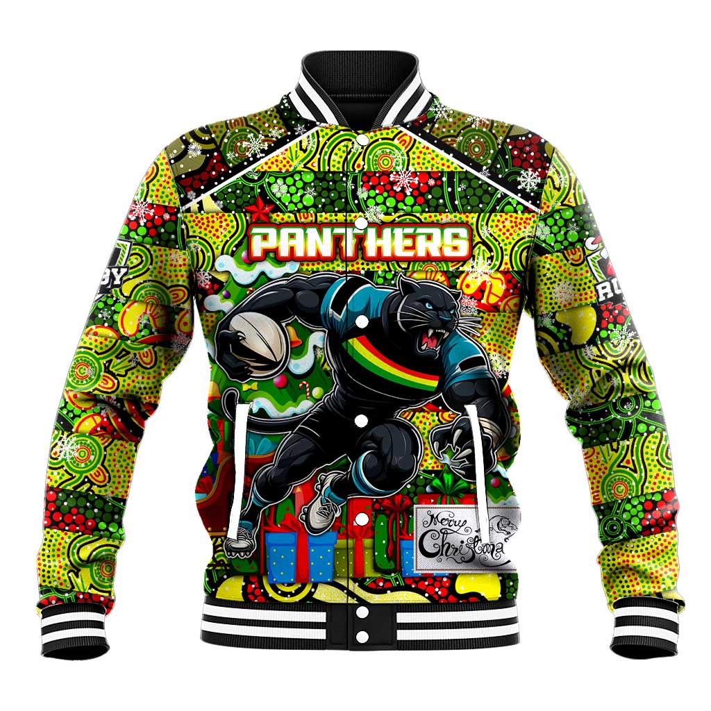 Custom Panthers Rugby Merry Christmas Baseball Jacket Indigenous Australian Art