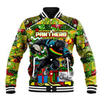 Custom Panthers Rugby Merry Christmas Baseball Jacket Indigenous Australian Art