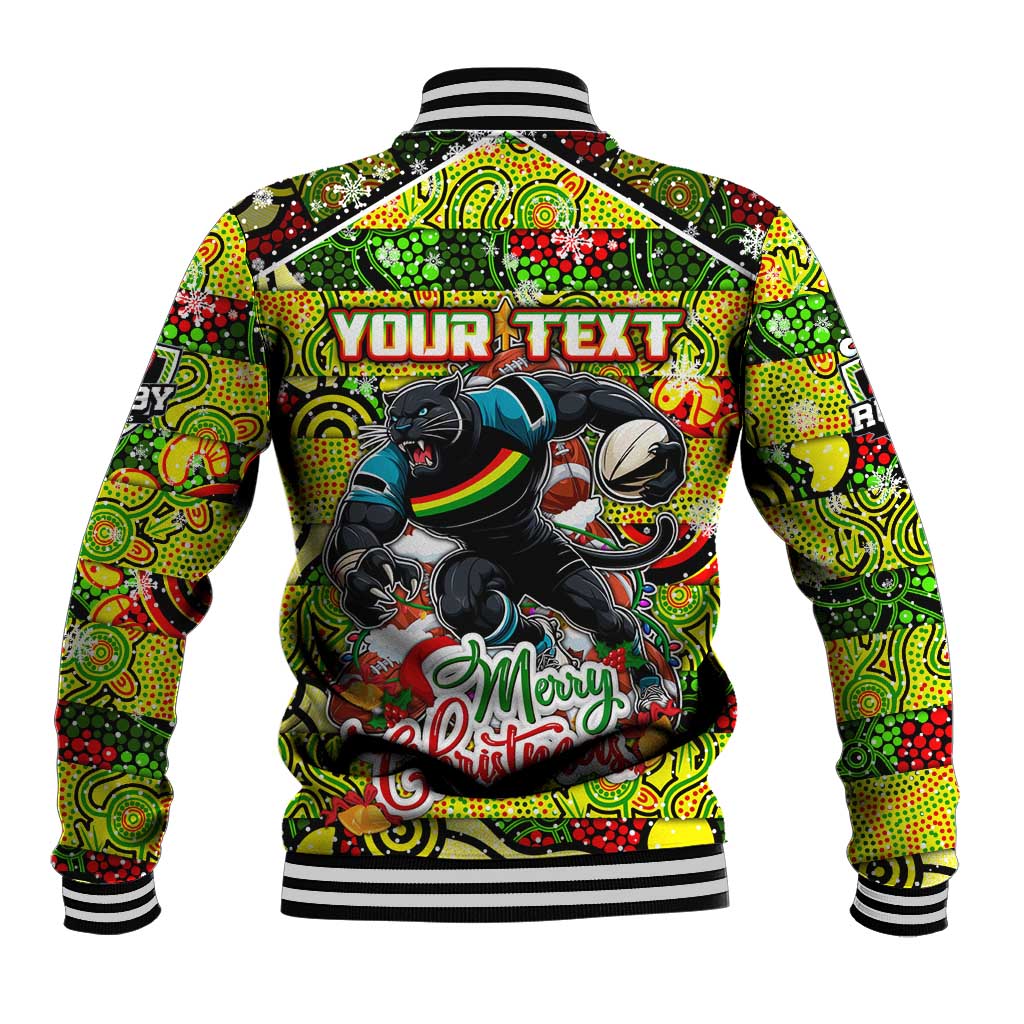 Custom Panthers Rugby Merry Christmas Baseball Jacket Indigenous Australian Art