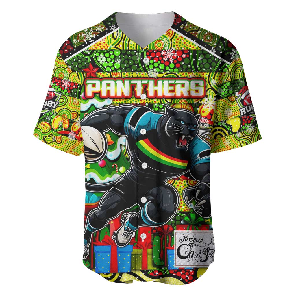 Custom Panthers Rugby Merry Christmas Baseball Jersey Indigenous Australian Art