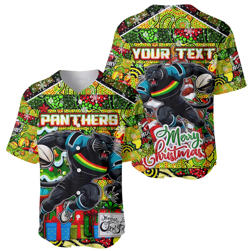 Custom Panthers Rugby Merry Christmas Baseball Jersey Indigenous Australian Art
