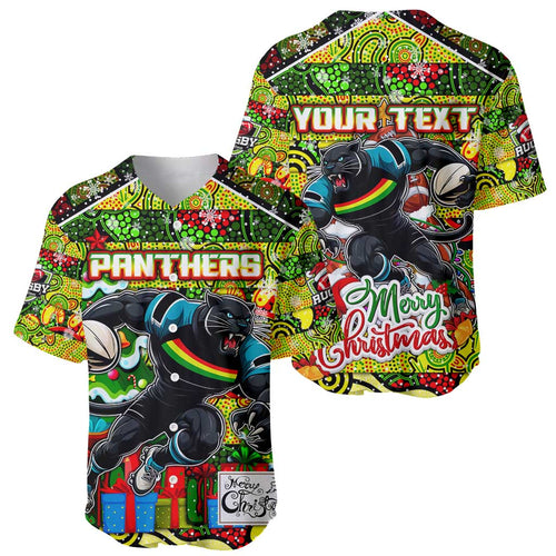 Custom Panthers Rugby Merry Christmas Baseball Jersey Indigenous Australian Art