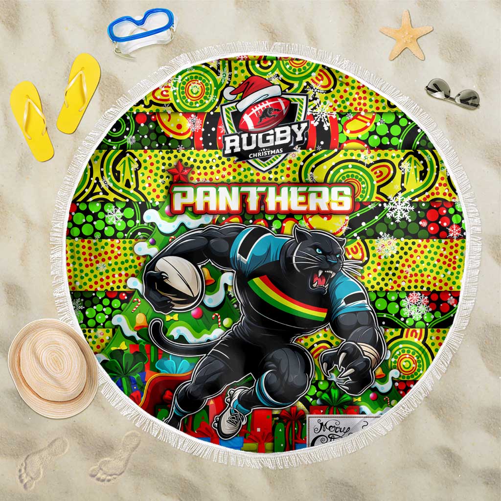 Panthers Rugby Merry Christmas Beach Blanket Indigenous Australian Art