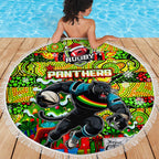 Panthers Rugby Merry Christmas Beach Blanket Indigenous Australian Art