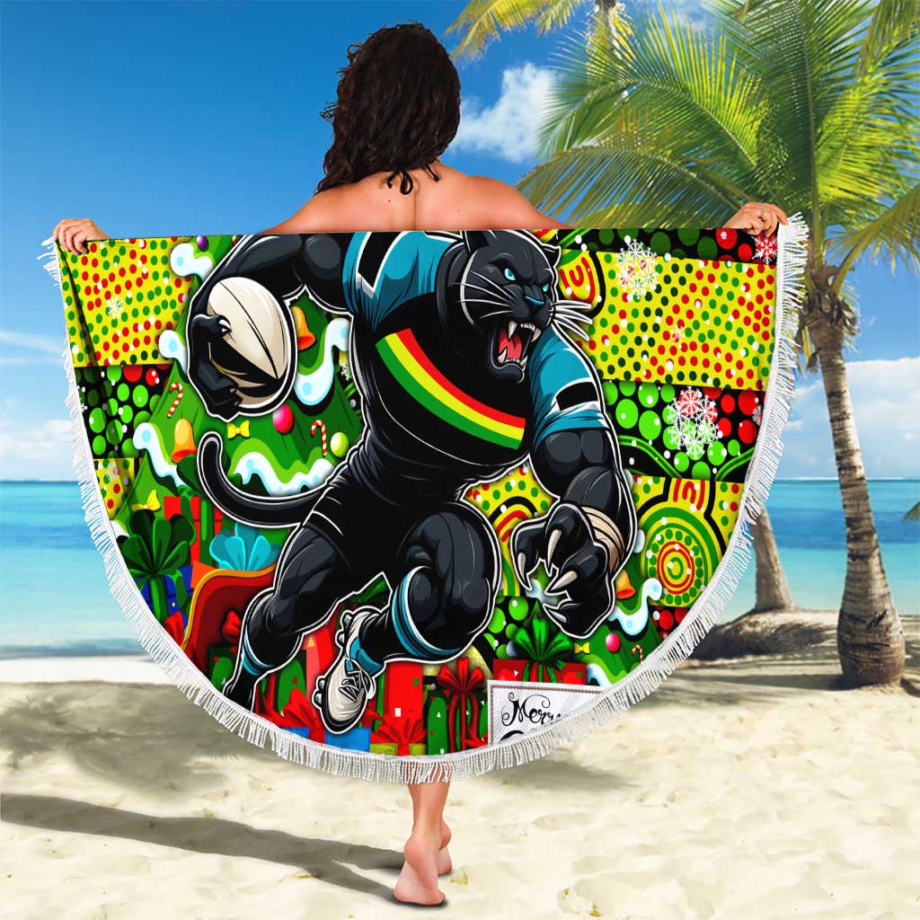 Panthers Rugby Merry Christmas Beach Blanket Indigenous Australian Art