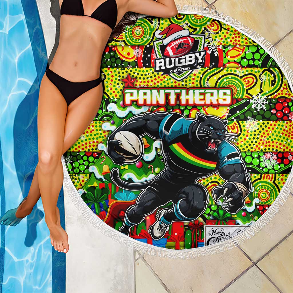 Panthers Rugby Merry Christmas Beach Blanket Indigenous Australian Art