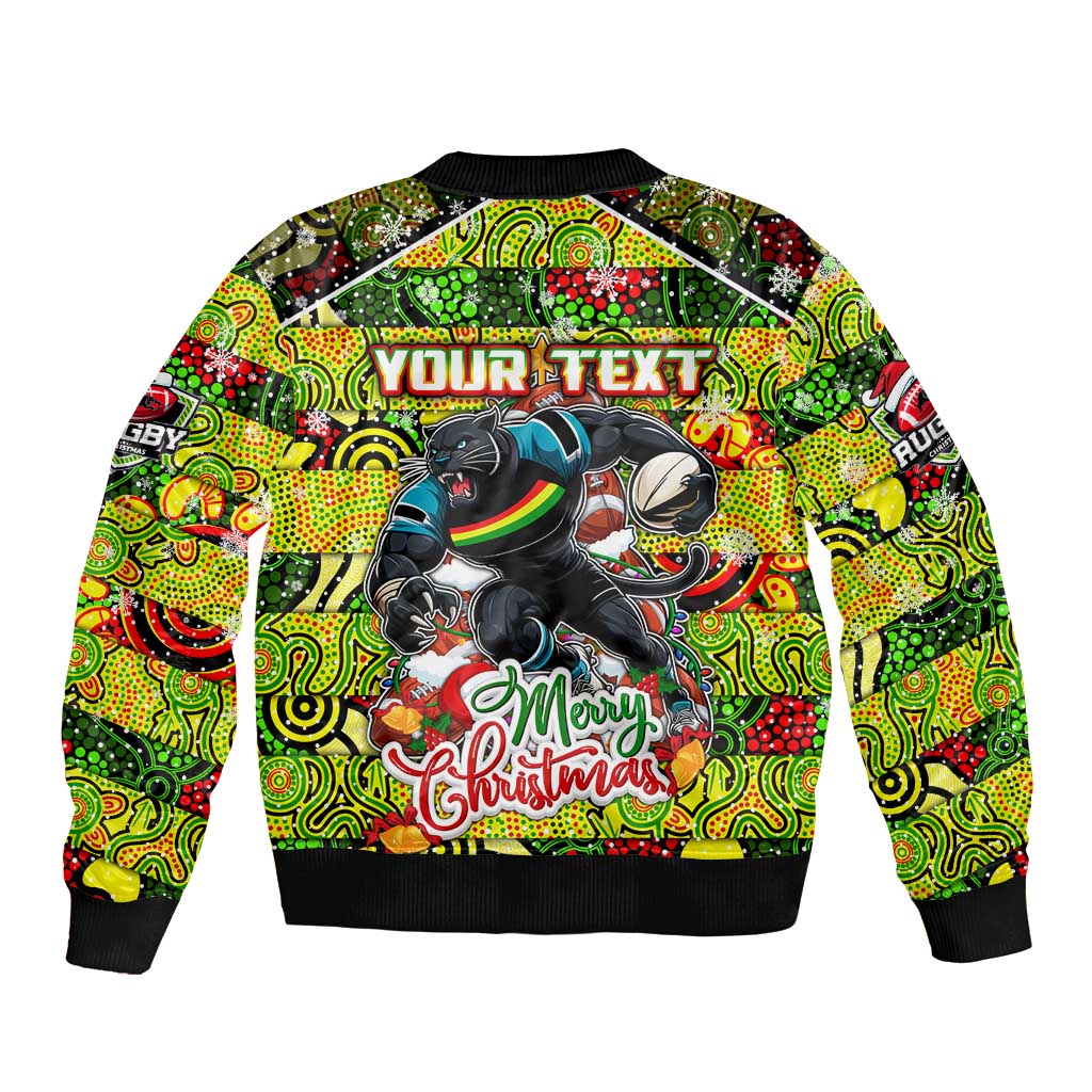 Custom Panthers Rugby Merry Christmas Bomber Jacket Indigenous Australian Art