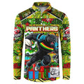 Custom Panthers Rugby Merry Christmas Button Sweatshirt Indigenous Australian Art