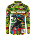 Custom Panthers Rugby Merry Christmas Button Sweatshirt Indigenous Australian Art