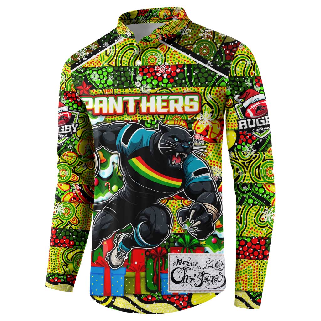 Custom Panthers Rugby Merry Christmas Button Sweatshirt Indigenous Australian Art