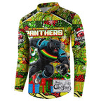 Custom Panthers Rugby Merry Christmas Button Sweatshirt Indigenous Australian Art