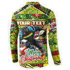 Custom Panthers Rugby Merry Christmas Button Sweatshirt Indigenous Australian Art