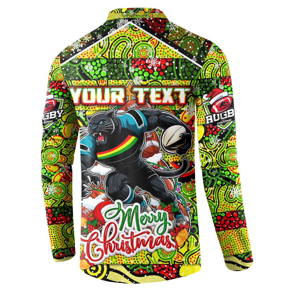 Custom Panthers Rugby Merry Christmas Button Sweatshirt Indigenous Australian Art
