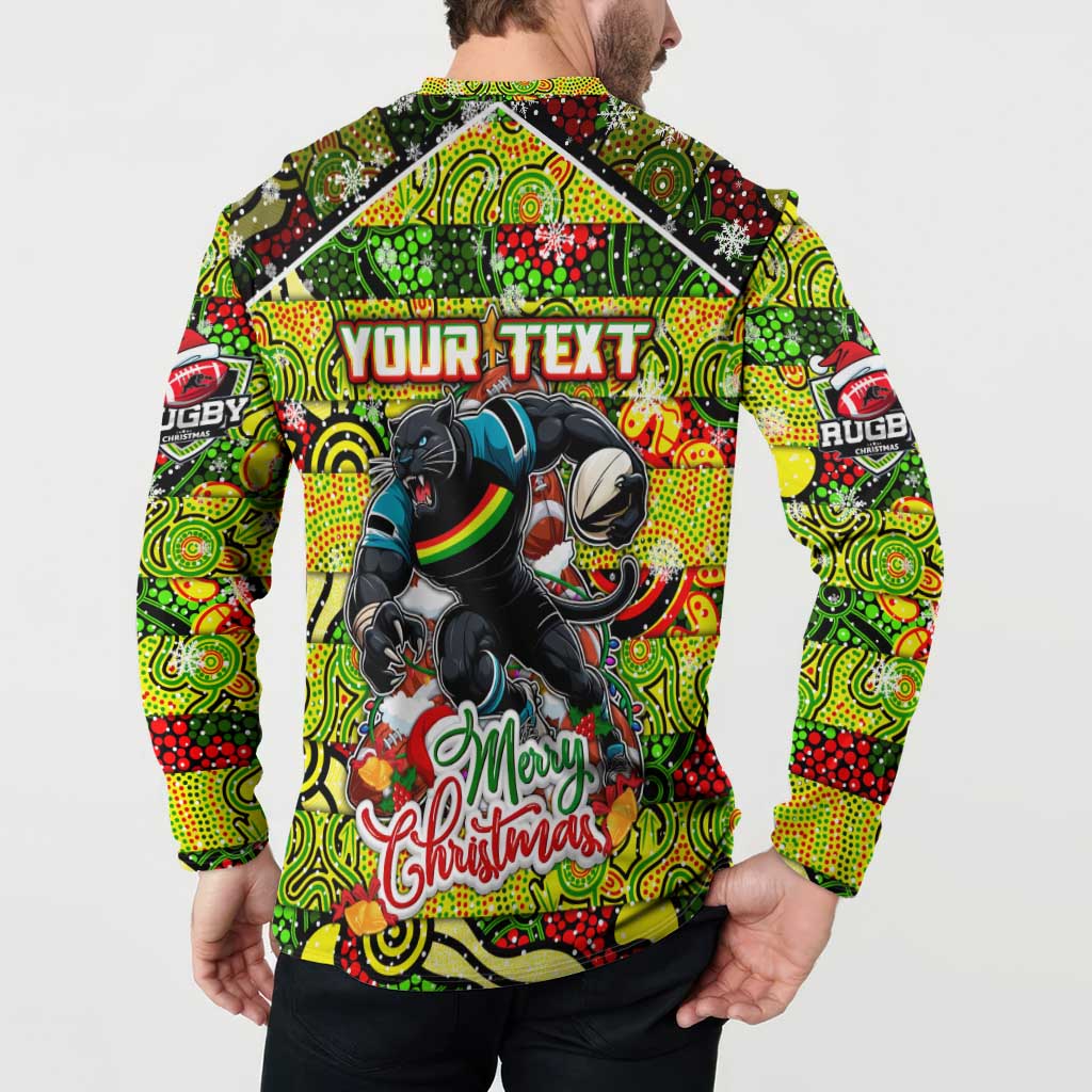 Custom Panthers Rugby Merry Christmas Button Sweatshirt Indigenous Australian Art