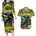 Custom Panthers Rugby Merry Christmas Couples Matching Long Sleeve Bodycon Dress and Hawaiian Shirt Indigenous Australian Art