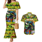 Custom Panthers Rugby Merry Christmas Couples Matching Mermaid Dress and Hawaiian Shirt Indigenous Australian Art