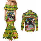 Custom Panthers Rugby Merry Christmas Couples Matching Mermaid Dress and Long Sleeve Button Shirt Indigenous Australian Art