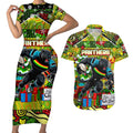 Custom Panthers Rugby Merry Christmas Couples Matching Short Sleeve Bodycon Dress and Hawaiian Shirt Indigenous Australian Art