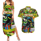 Custom Panthers Rugby Merry Christmas Couples Matching Summer Maxi Dress and Hawaiian Shirt Indigenous Australian Art