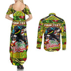 Custom Panthers Rugby Merry Christmas Couples Matching Summer Maxi Dress and Long Sleeve Button Shirt Indigenous Australian Art