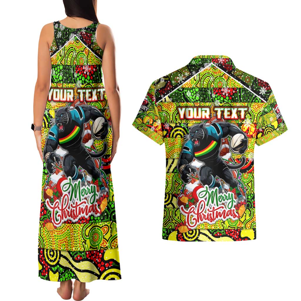 Custom Panthers Rugby Merry Christmas Couples Matching Tank Maxi Dress and Hawaiian Shirt Indigenous Australian Art