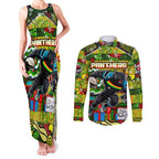 Custom Panthers Rugby Merry Christmas Couples Matching Tank Maxi Dress and Long Sleeve Button Shirt Indigenous Australian Art