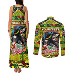 Custom Panthers Rugby Merry Christmas Couples Matching Tank Maxi Dress and Long Sleeve Button Shirt Indigenous Australian Art