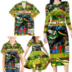 Custom Panthers Rugby Merry Christmas Family Matching Long Sleeve Bodycon Dress and Hawaiian Shirt Indigenous Australian Art