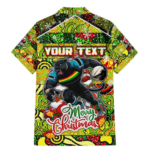 Custom Panthers Rugby Merry Christmas Family Matching Mermaid Dress and Hawaiian Shirt Indigenous Australian Art