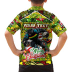 Custom Panthers Rugby Merry Christmas Family Matching Off The Shoulder Long Sleeve Dress and Hawaiian Shirt Indigenous Australian Art