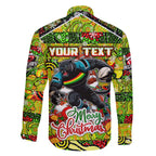 Custom Panthers Rugby Merry Christmas Family Matching Off The Shoulder Long Sleeve Dress and Hawaiian Shirt Indigenous Australian Art