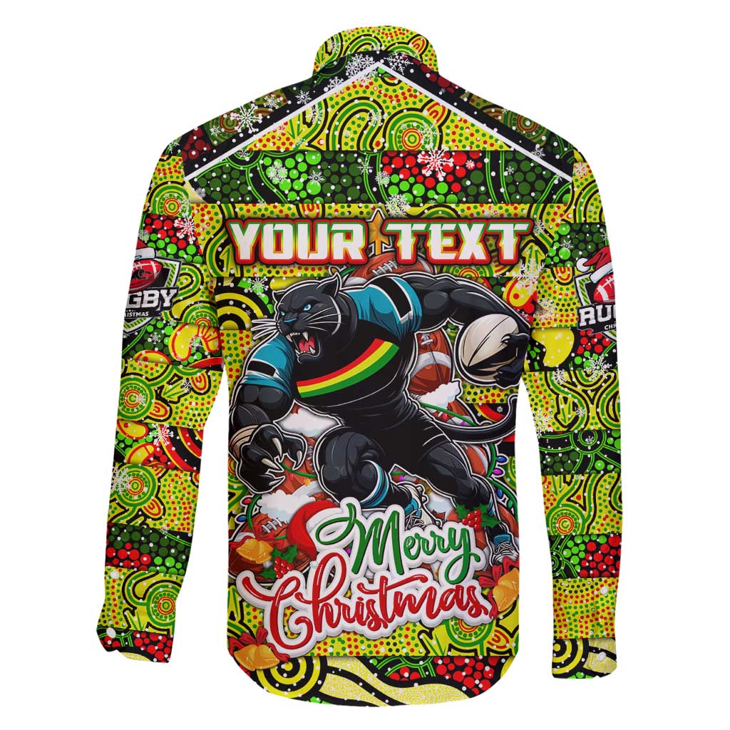 Custom Panthers Rugby Merry Christmas Family Matching Off Shoulder Maxi Dress and Hawaiian Shirt Indigenous Australian Art