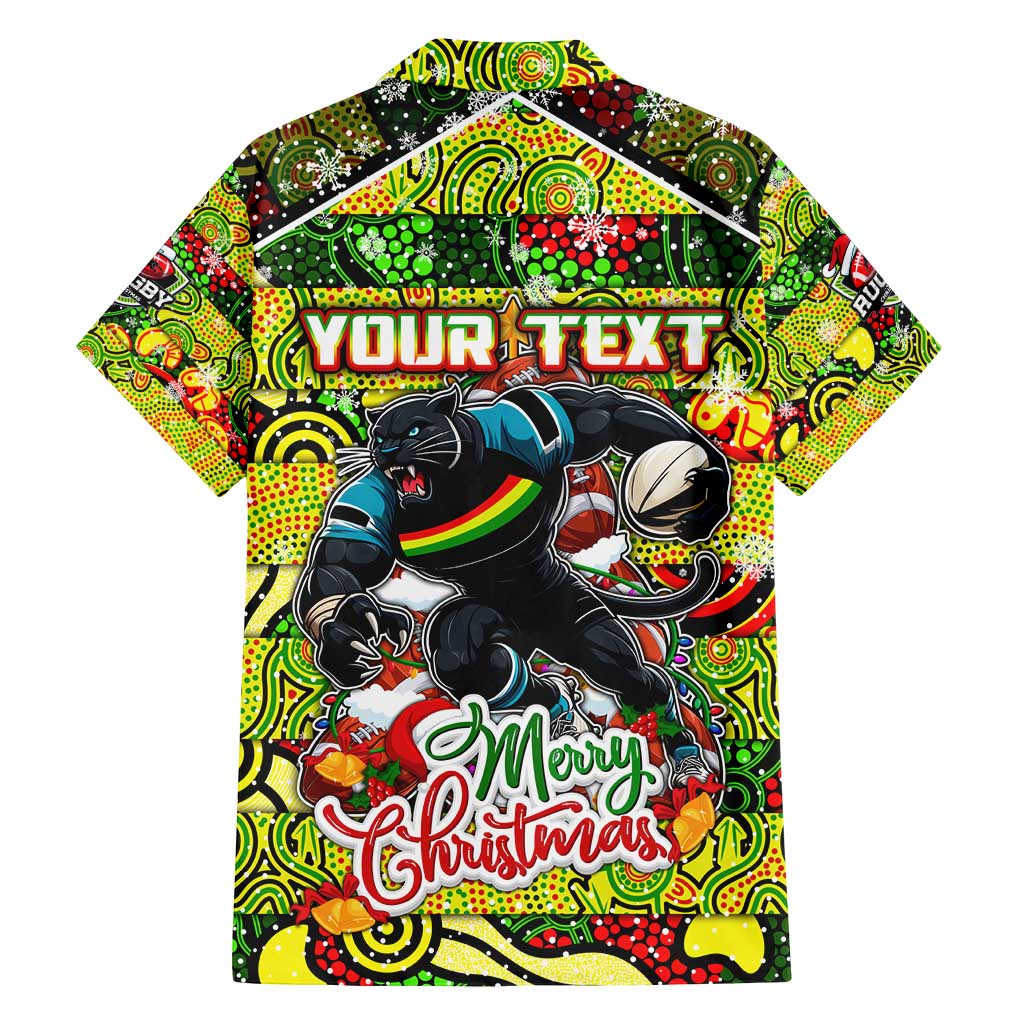 Custom Panthers Rugby Merry Christmas Family Matching Off Shoulder Short Dress and Hawaiian Shirt Indigenous Australian Art