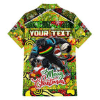 Custom Panthers Rugby Merry Christmas Family Matching Off Shoulder Short Dress and Hawaiian Shirt Indigenous Australian Art
