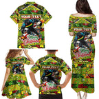 Custom Panthers Rugby Merry Christmas Family Matching Puletasi and Hawaiian Shirt Indigenous Australian Art