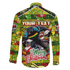 Custom Panthers Rugby Merry Christmas Family Matching Short Sleeve Bodycon Dress and Hawaiian Shirt Indigenous Australian Art