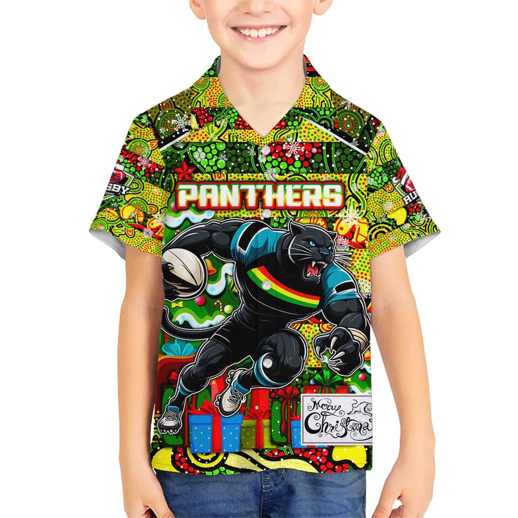 Custom Panthers Rugby Merry Christmas Family Matching Summer Maxi Dress and Hawaiian Shirt Indigenous Australian Art